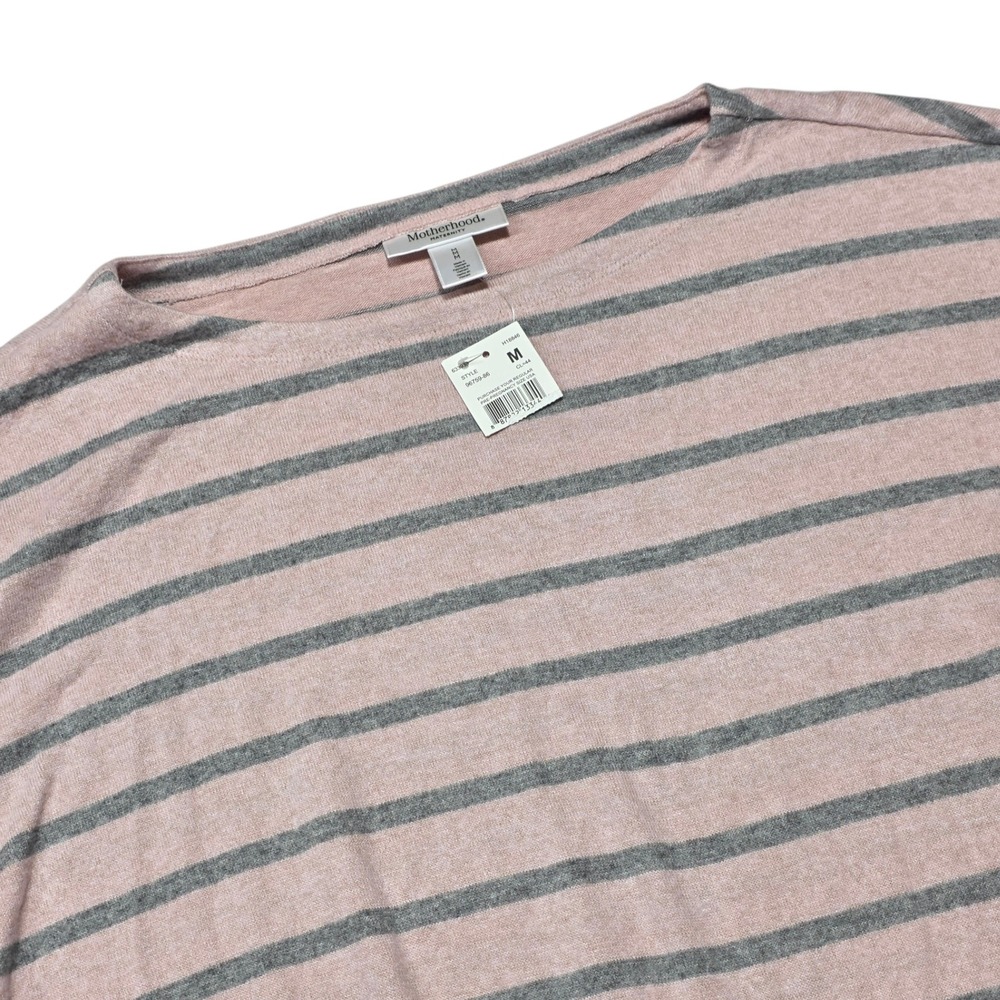 NEW Motherhood Maternity Women M Pink Gray Striped Pullover Sweater Boat Neck